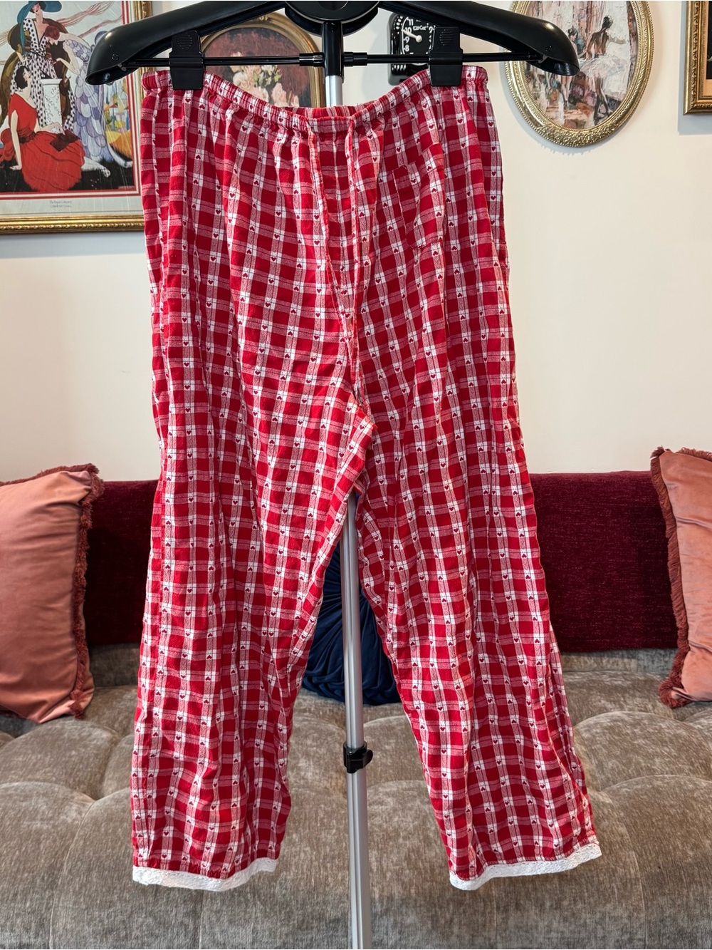 Women's Red Plaid Heart Print Lounge Pants